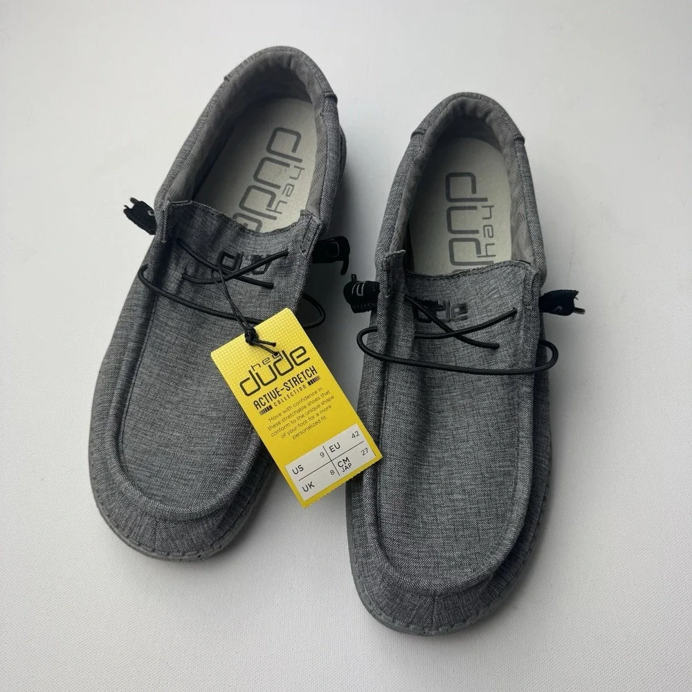 Hey Dude Wally L Stretch Mens 9 Steel Gray Slip On Shoes Loafers NWT